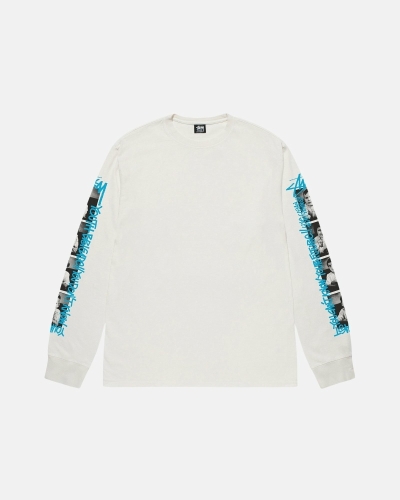 White Men's Stussy Youth Brigade Pigment Dyed Ls T Shirts | AU0000290