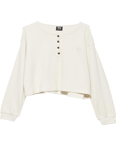 White Women's Stussy Dylan Waffle Henley Sweatshirts | AU0000917