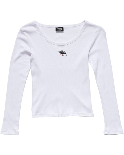 White Women's Stussy Graffiti Rib LS Sweatshirts | AU0000924