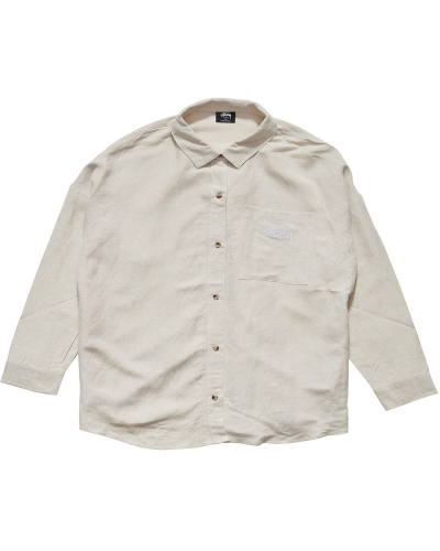 White Women's Stussy Shoreline BF Linen Shirt Sportswear | AU0000784