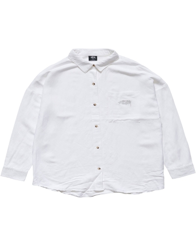 White Women's Stussy Shoreline BF Linen Shirt Sportswear | AU0000786