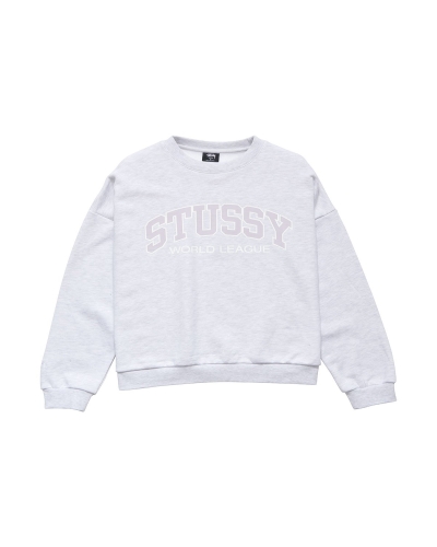 White Women's Stussy World League OS Crew Sweaters | AU0000869