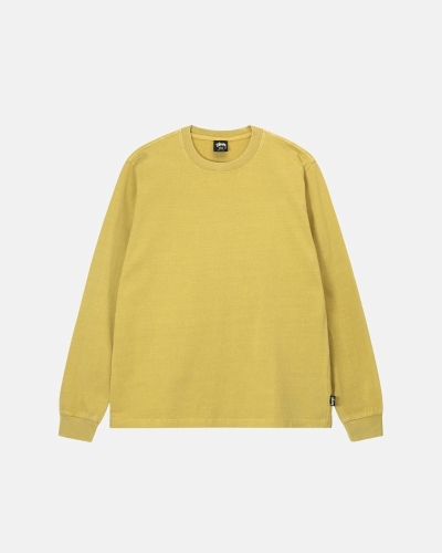 Yellow Men's Stussy Heavyweight Pigment Dyed Ls Crew T Shirts | AU0000209