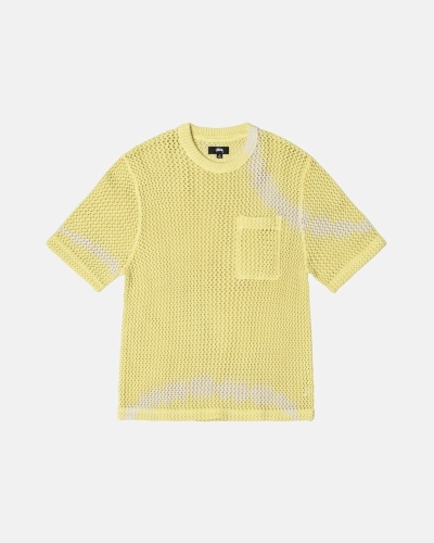 Yellow Men's Stussy O'Dyed Heavyweight Mesh Crew T Shirts | AU0000250