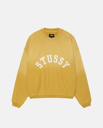 Yellow Men's Stussy Sun Faded Oversized Crew Hoodies | AU0000085